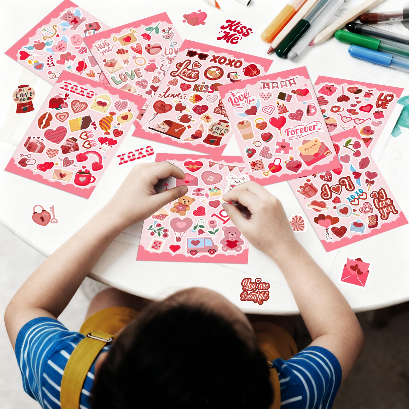 GULWAT Valentines stickers used in a classroom exchange setting