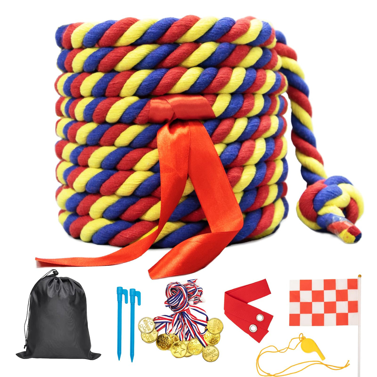 GULYMNA Tug of War Rope 20ft laid out for field setup and outdoor fun