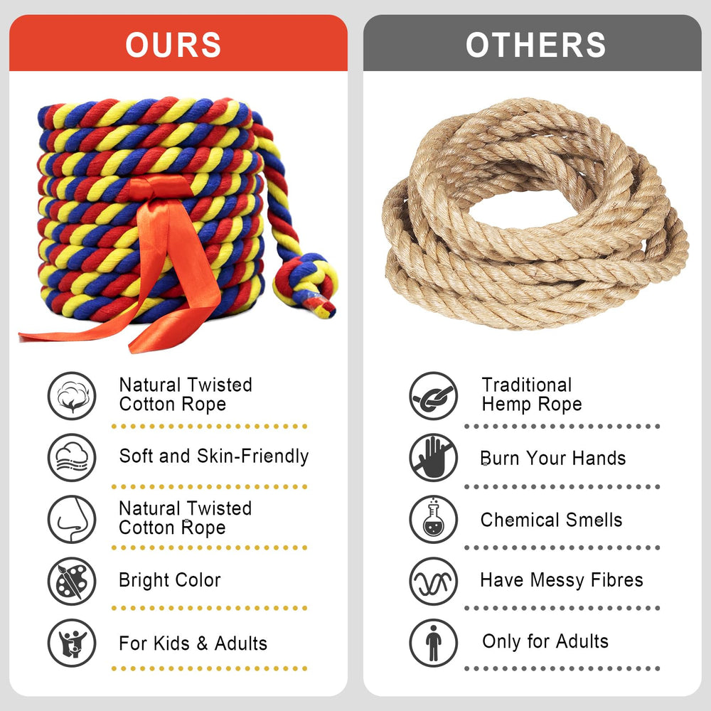 End knots taped on a GULYMNA rope to prevent unraveling during play