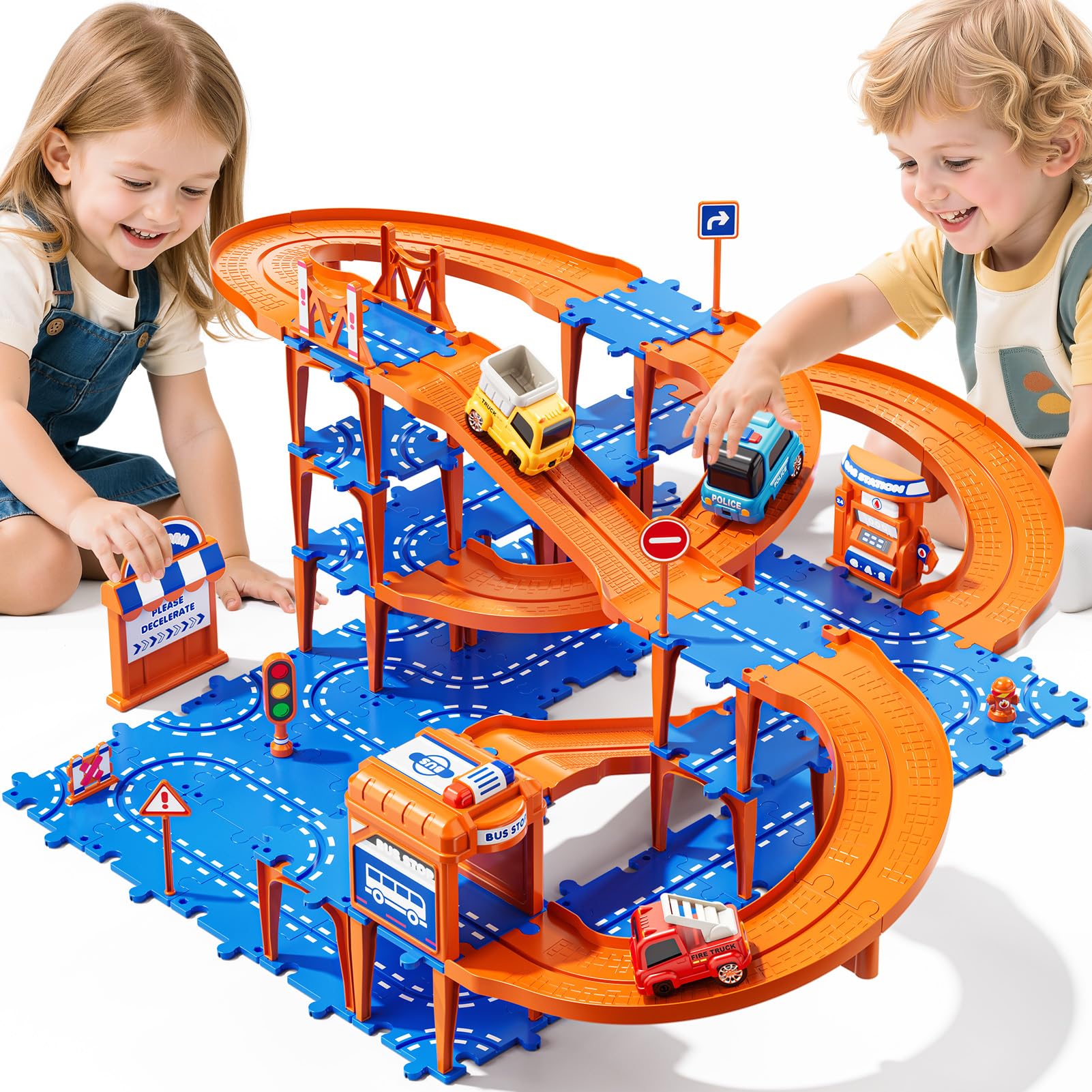 Guminnara 96puzzles four-layer track setup enhances imaginative racing play.