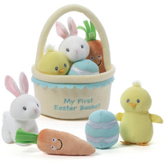 GUND My First Easter Basket 5-Piece Playset with four sensory toys for baby development and nursery decor.