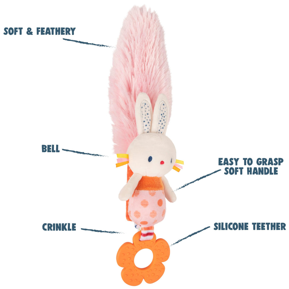 GUND back handle and tickler keep the plush upright during play.