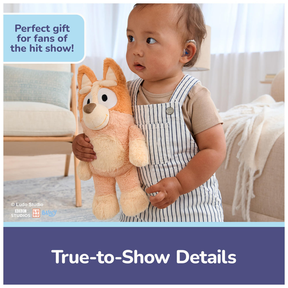 GUND Bingo plush tail and seated pose for display.