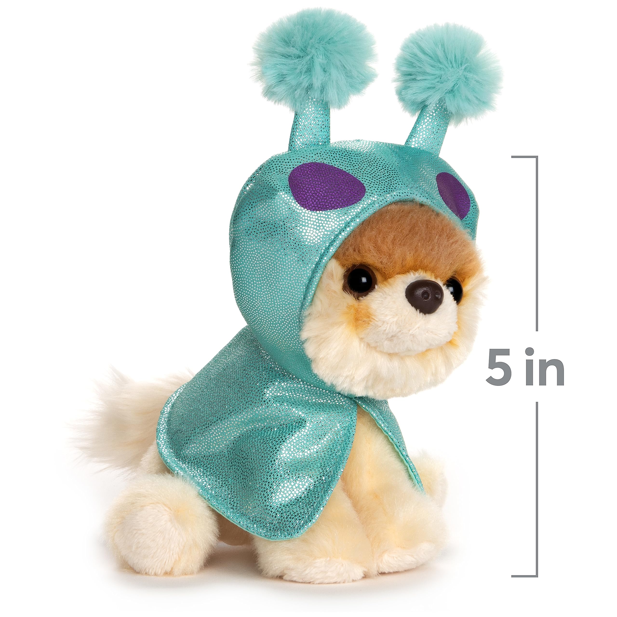 GUND Boo space alien plush in iridescent aquamarine outfit.