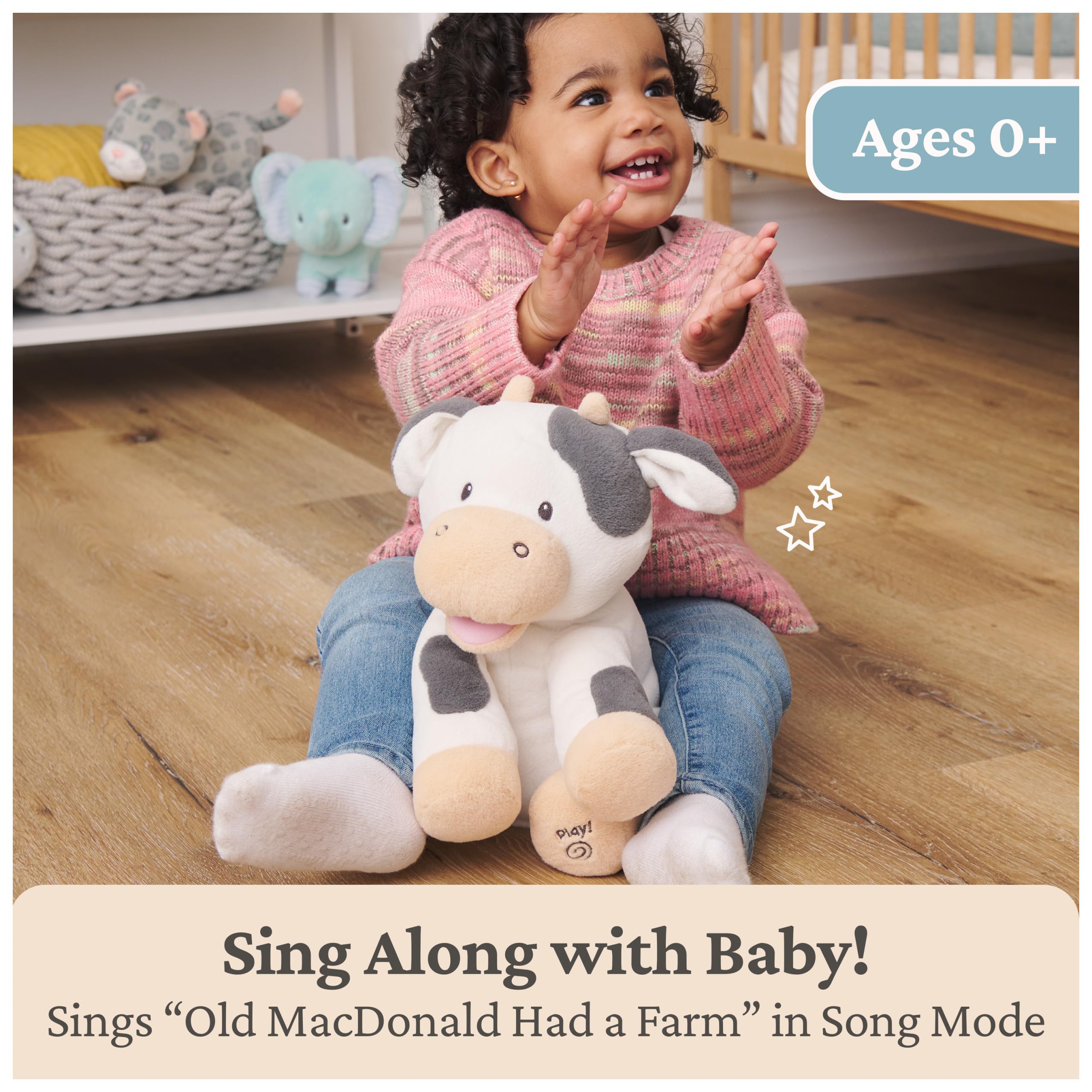GUND Buttermilk cow play mode teaches animal sounds via mouth movements