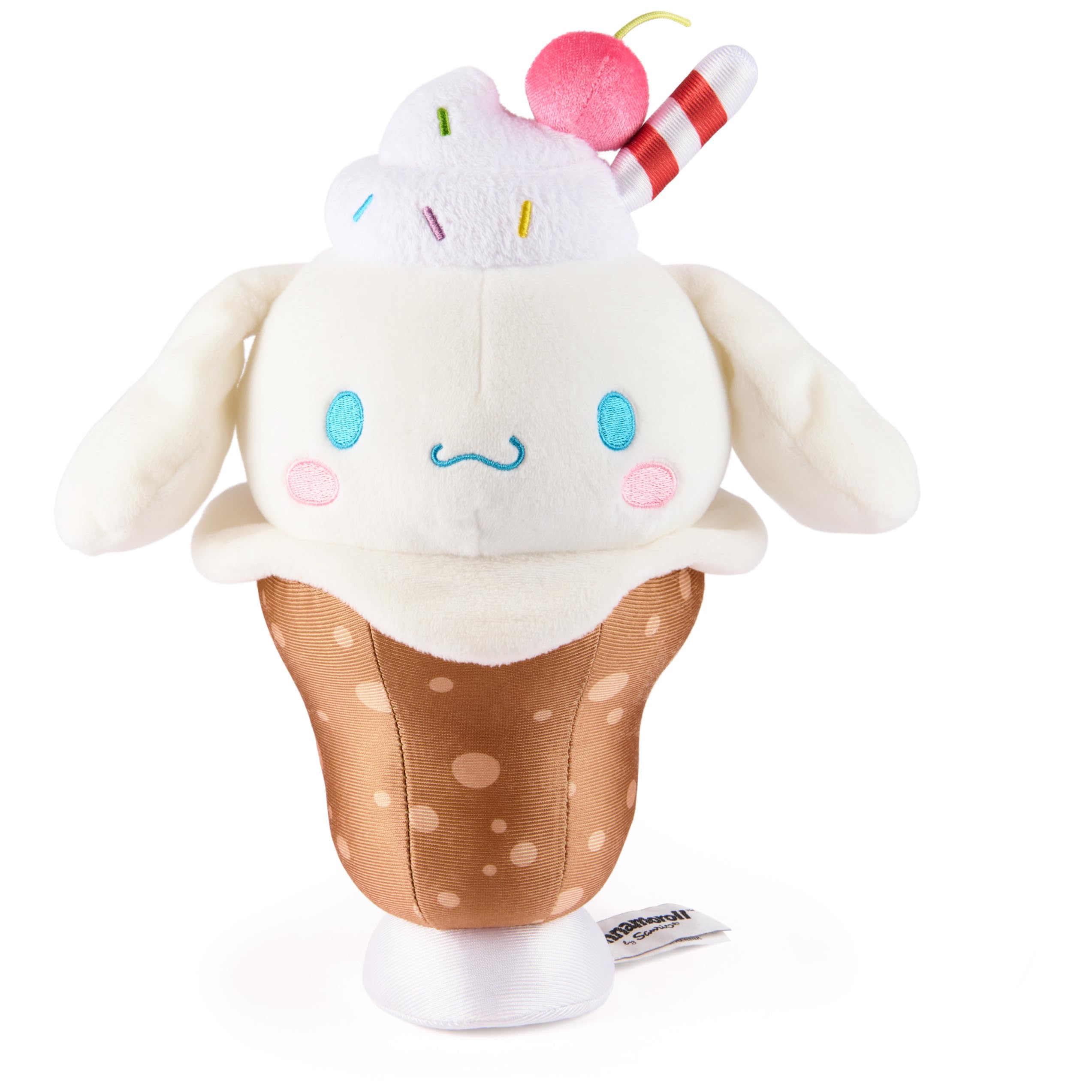 GUND Cinnamoroll root beer float plush in a glass, ideal display piece for kawaii fans.