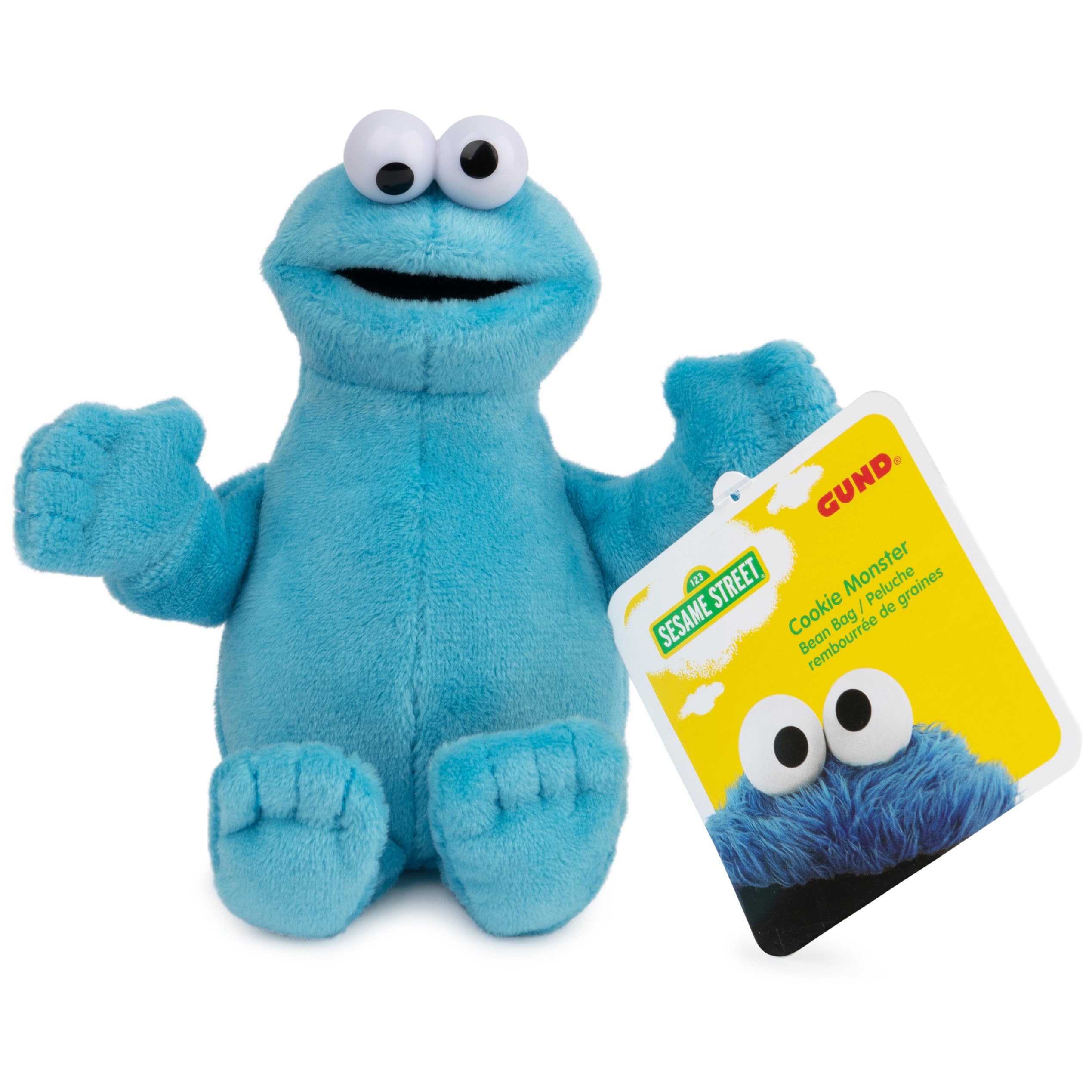 GUND Cookie Monster beanbag close-up invites snuggle moments with blue plush.