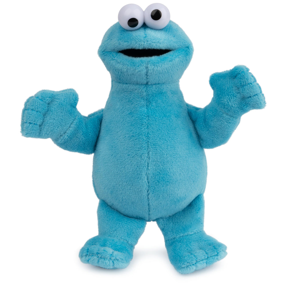 GUND Cookie Monster beanbag side view highlights durable surface-washable design.