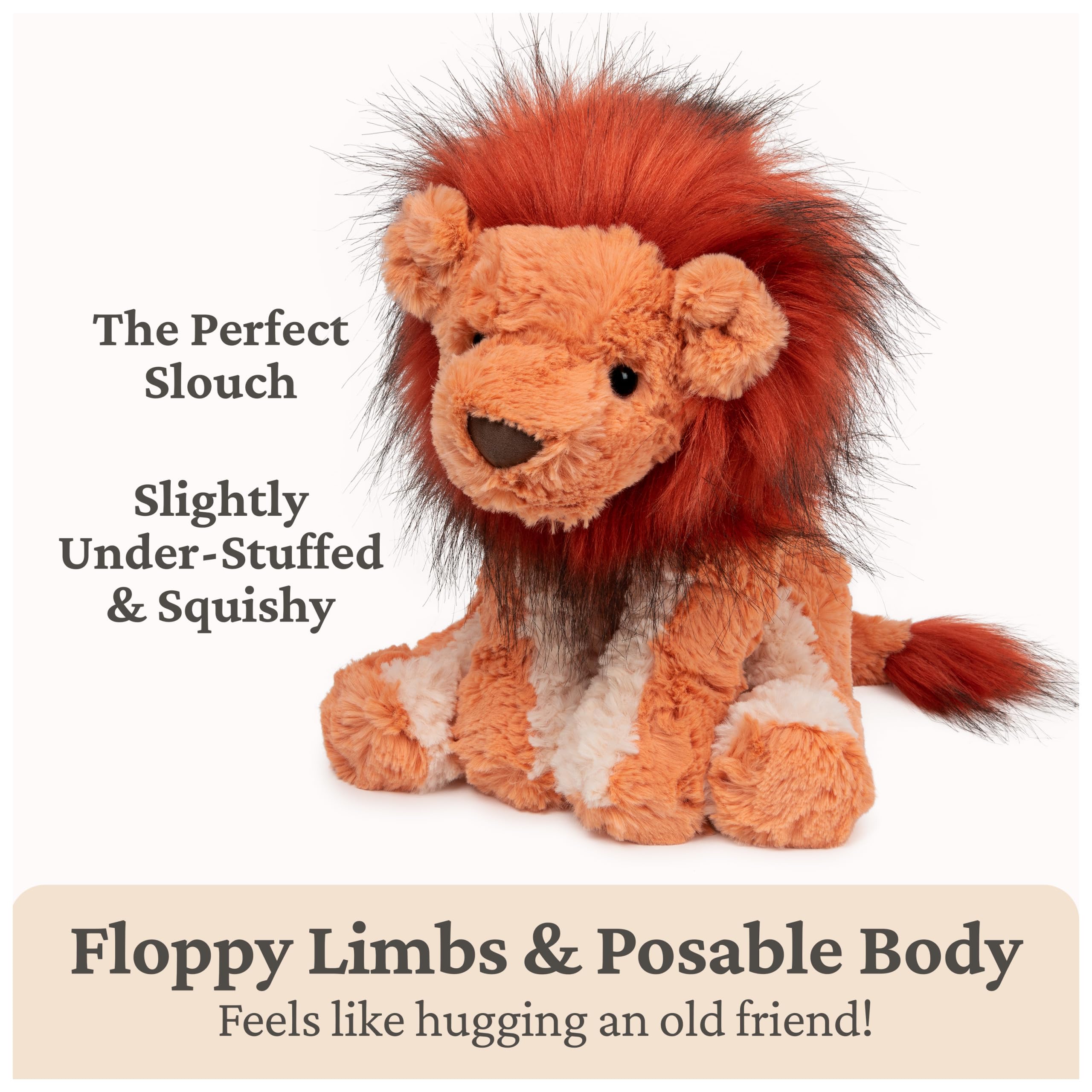 GUND Cozys Lion floppy limbs invite gentle hugging and cuddling.