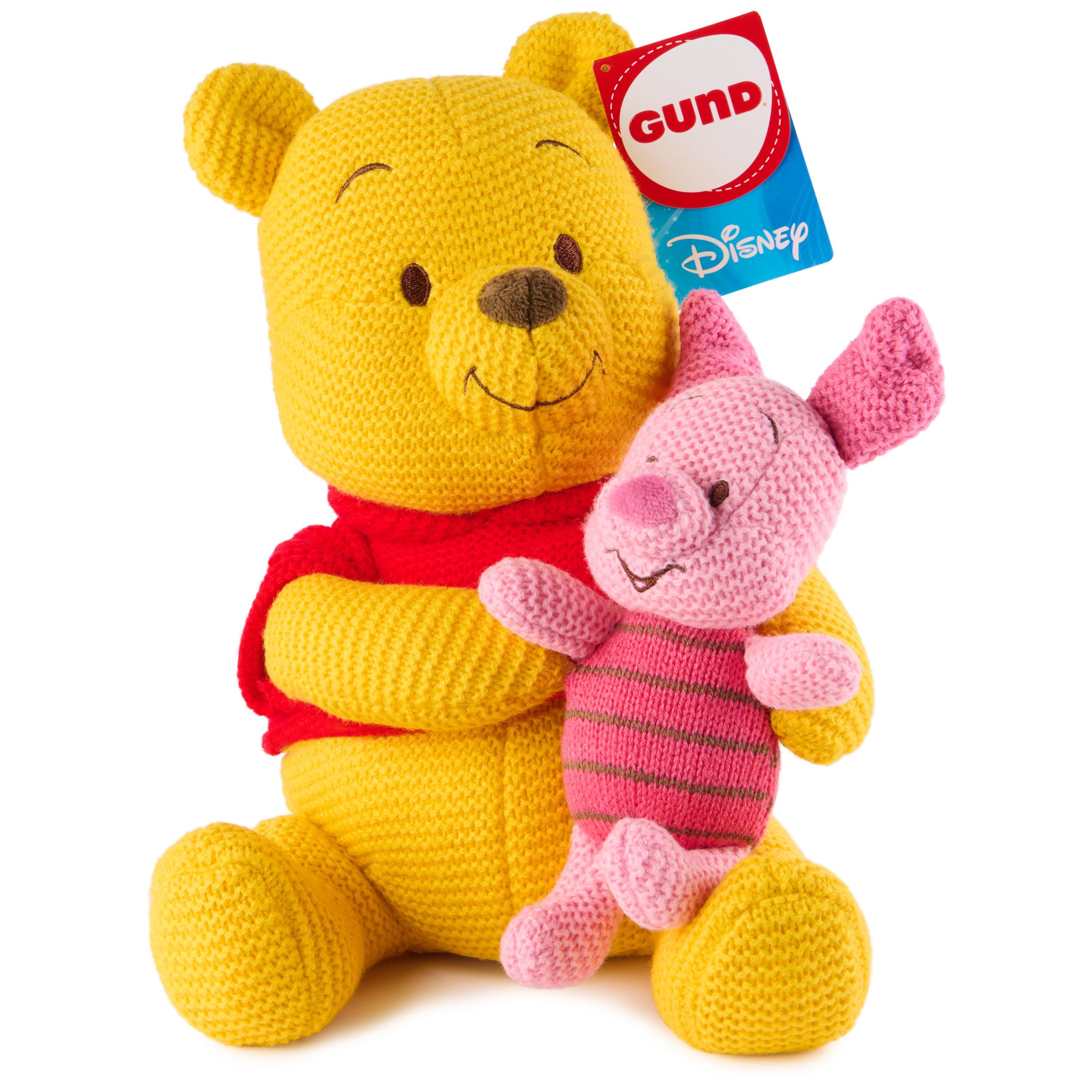 GUND Disney Pooh and Piglet knit plush front view, soft cuddle buddy for playtime