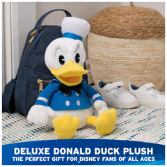 Close-up of Donald Duck face showing soft textures and premium embroidery.