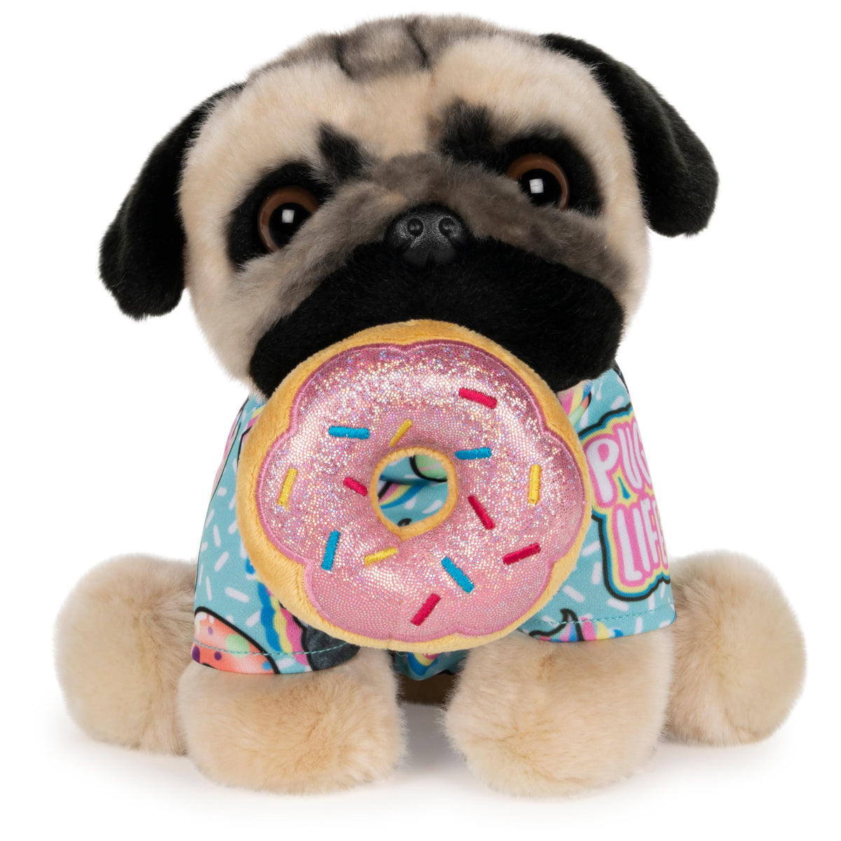 GUND Doug the Pug Donut Plush, 9-inch, donut accessory, ideal for cuddling.