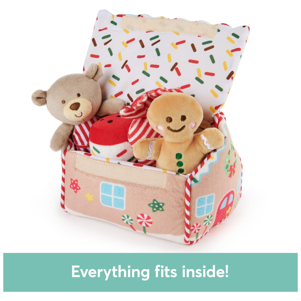 GUND house roof opens with touch-and-close fastener for easy toy storage.