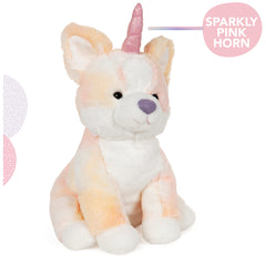 Sparkling iridescent horn detail on GUND Glamour Corgicorn enhances whimsical storytelling.