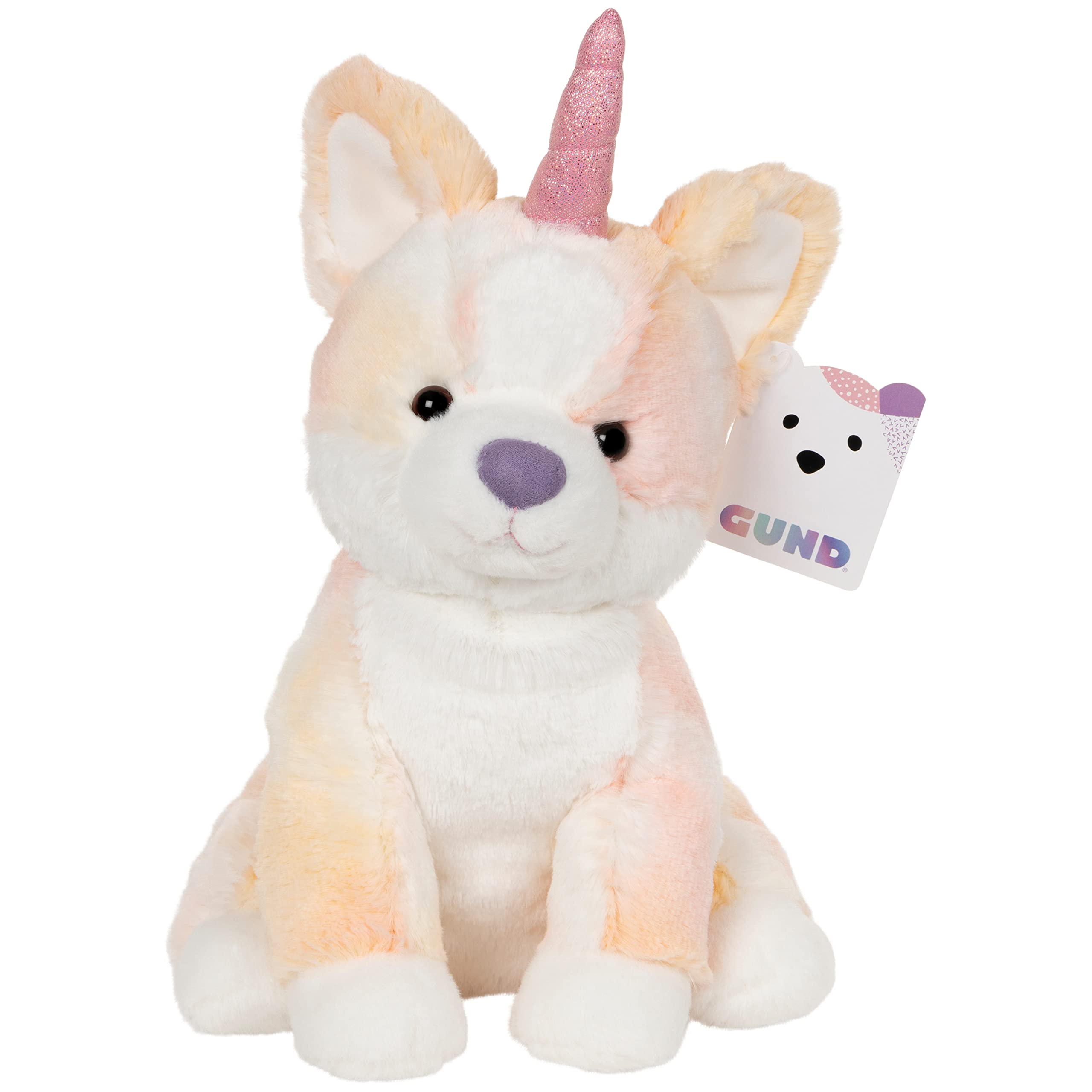 GUND Glamour Corgicorn features surface-washable finish for easy cleaning after adventures.