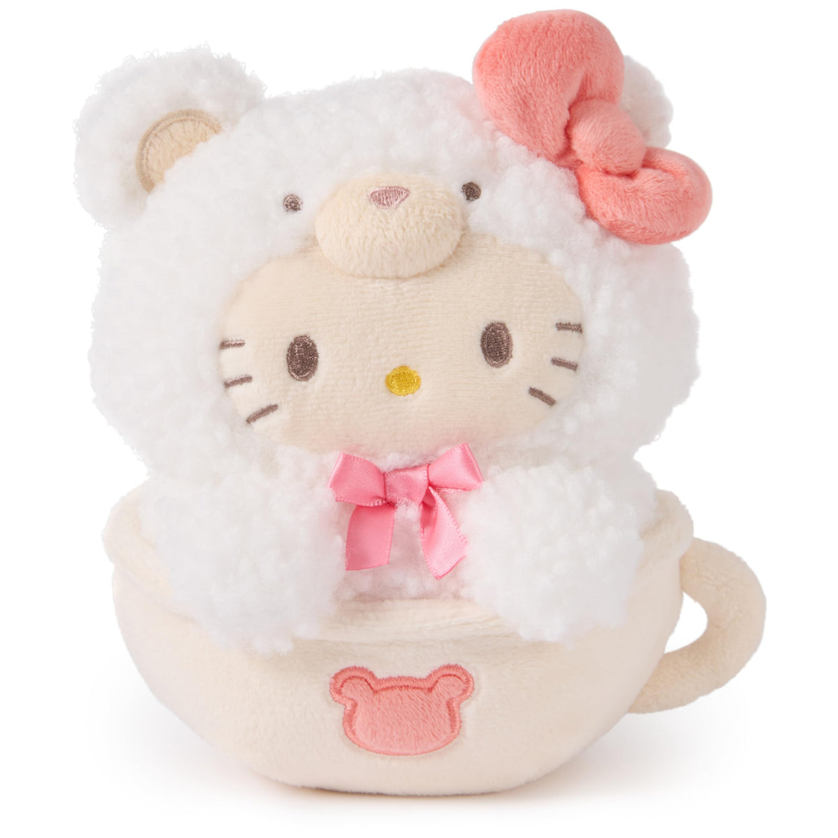 GUND Hello Kitty Cafe Latte bear plush inside mug, ideal desk companion and cuddle buddy.
