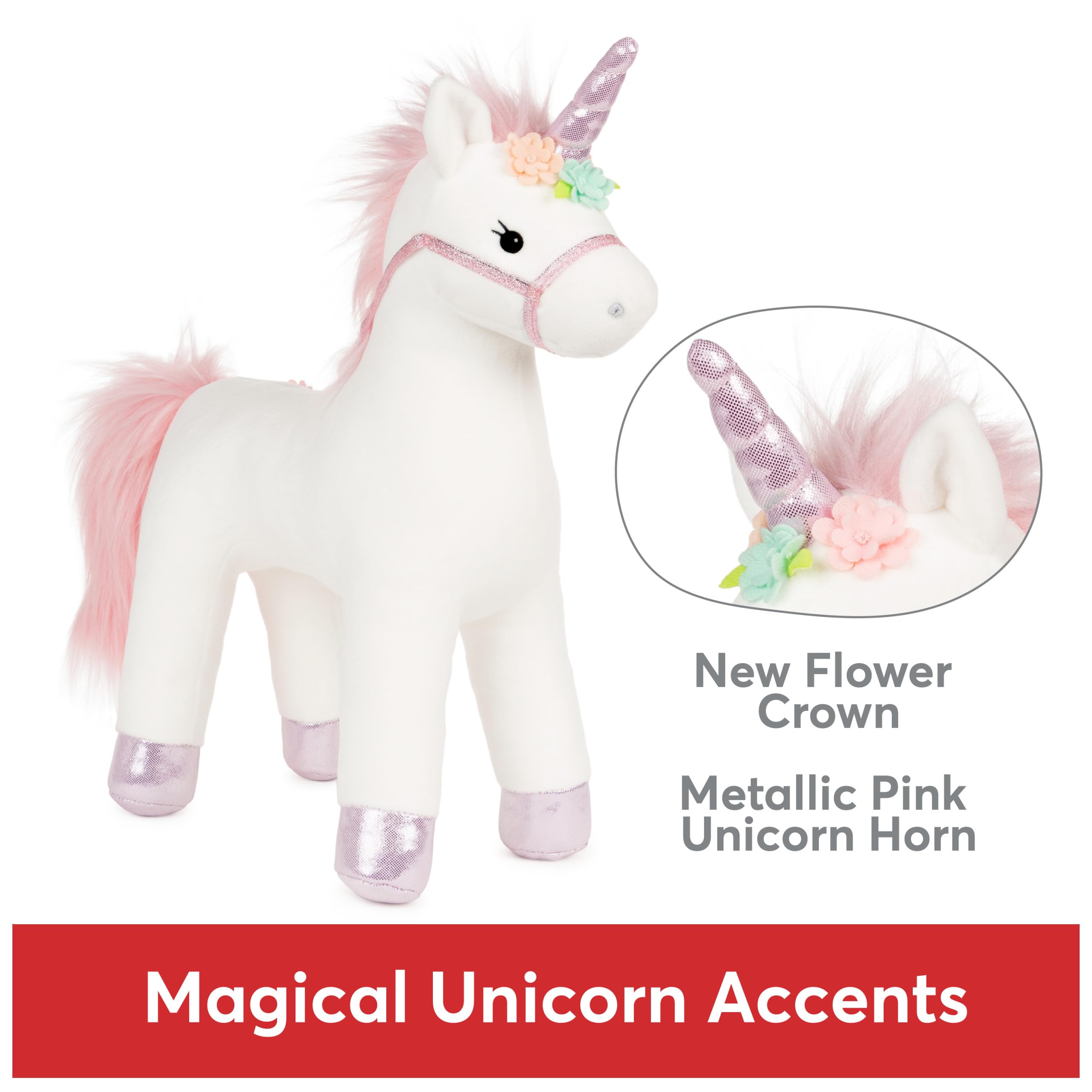 GUND Lily Rose unicorn's flower crown and horn shimmer for imaginative play.