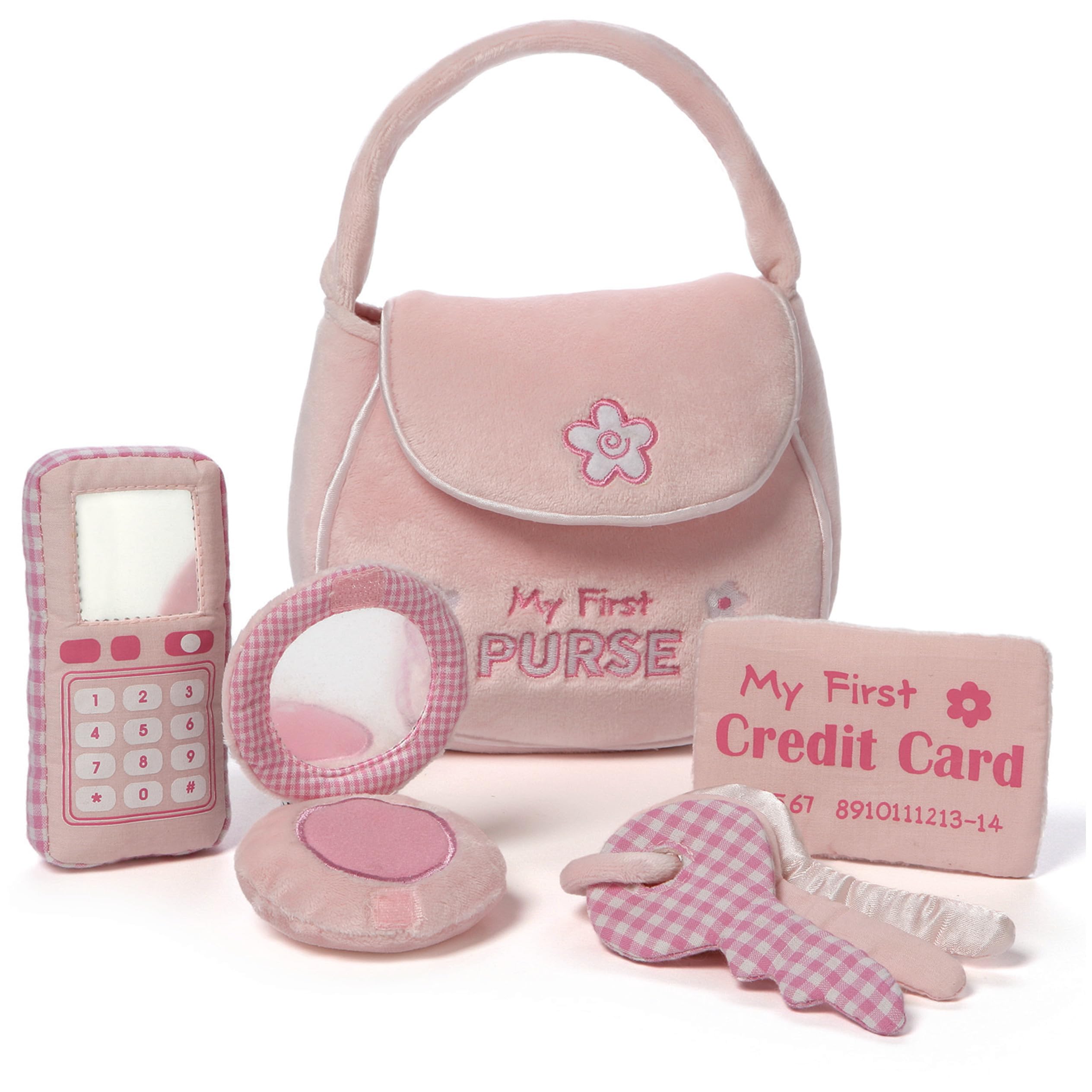 GUND My First Purse Playset pink purse with four sensory toys for engaging playtime.