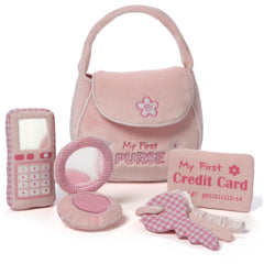 GUND My First Purse Playset pink purse with four sensory toys for engaging playtime.