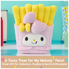 GUND My Melody French Fries Plush side view, ideal for shelf decor.