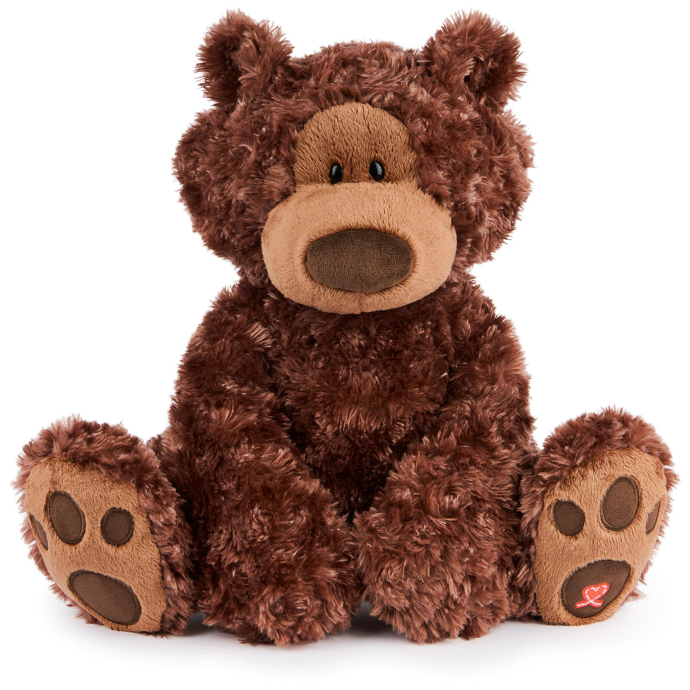GUND Philbin chocolate brown teddy bear close-up face, inviting hugs and comforting companionship.