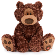 GUND Philbin chocolate brown teddy bear close-up face, inviting hugs and comforting companionship.