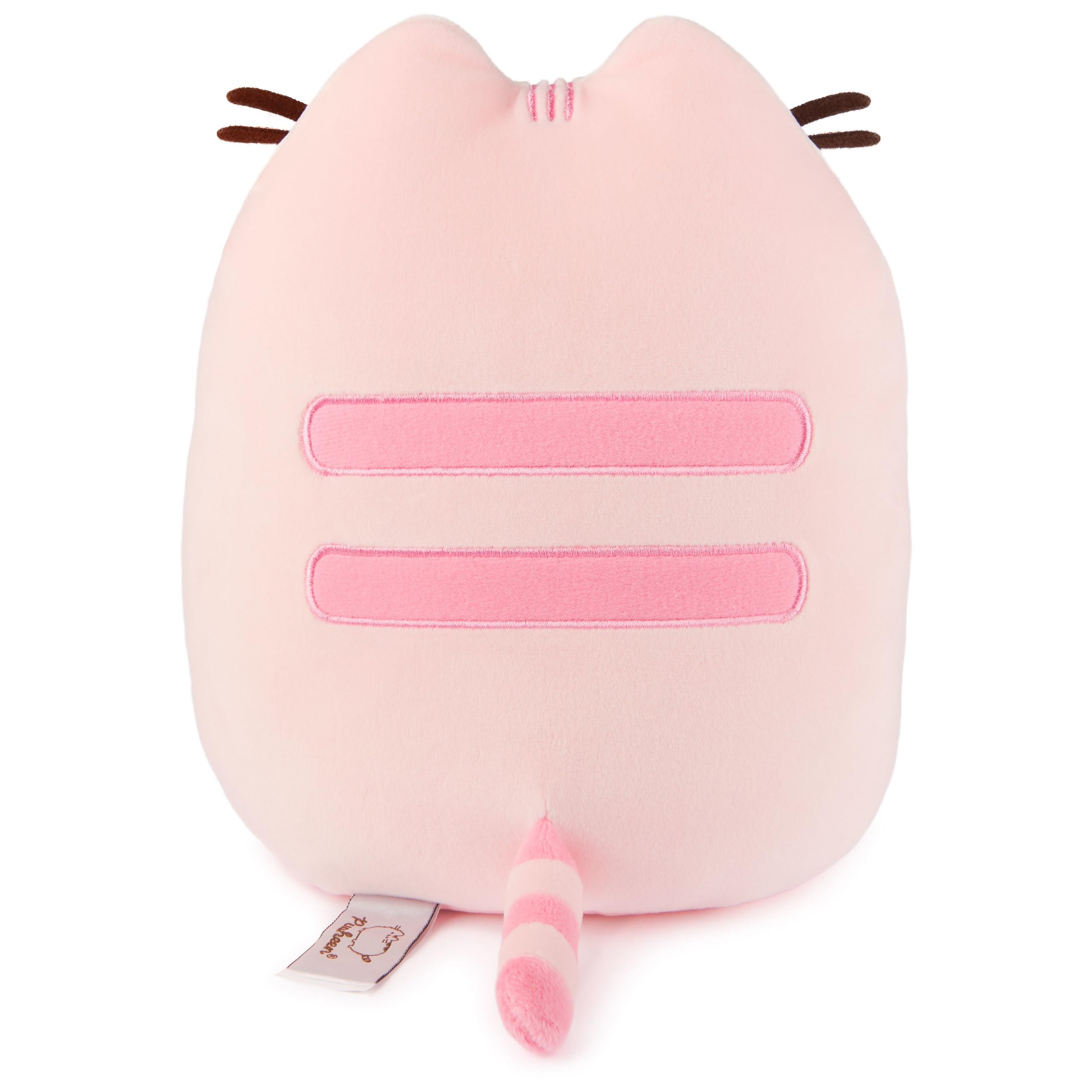 GUND Pusheen back pink stripes highlight the design on a shelf.