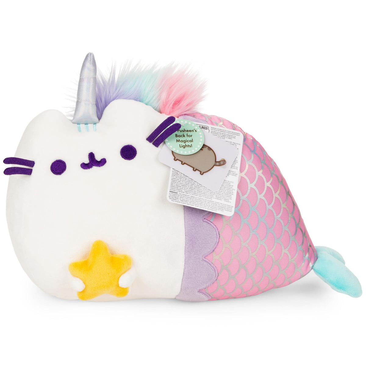 GUND Pusheen Magical Lights Mermaid Pusheenicorn glowing mane illuminates desk decor.