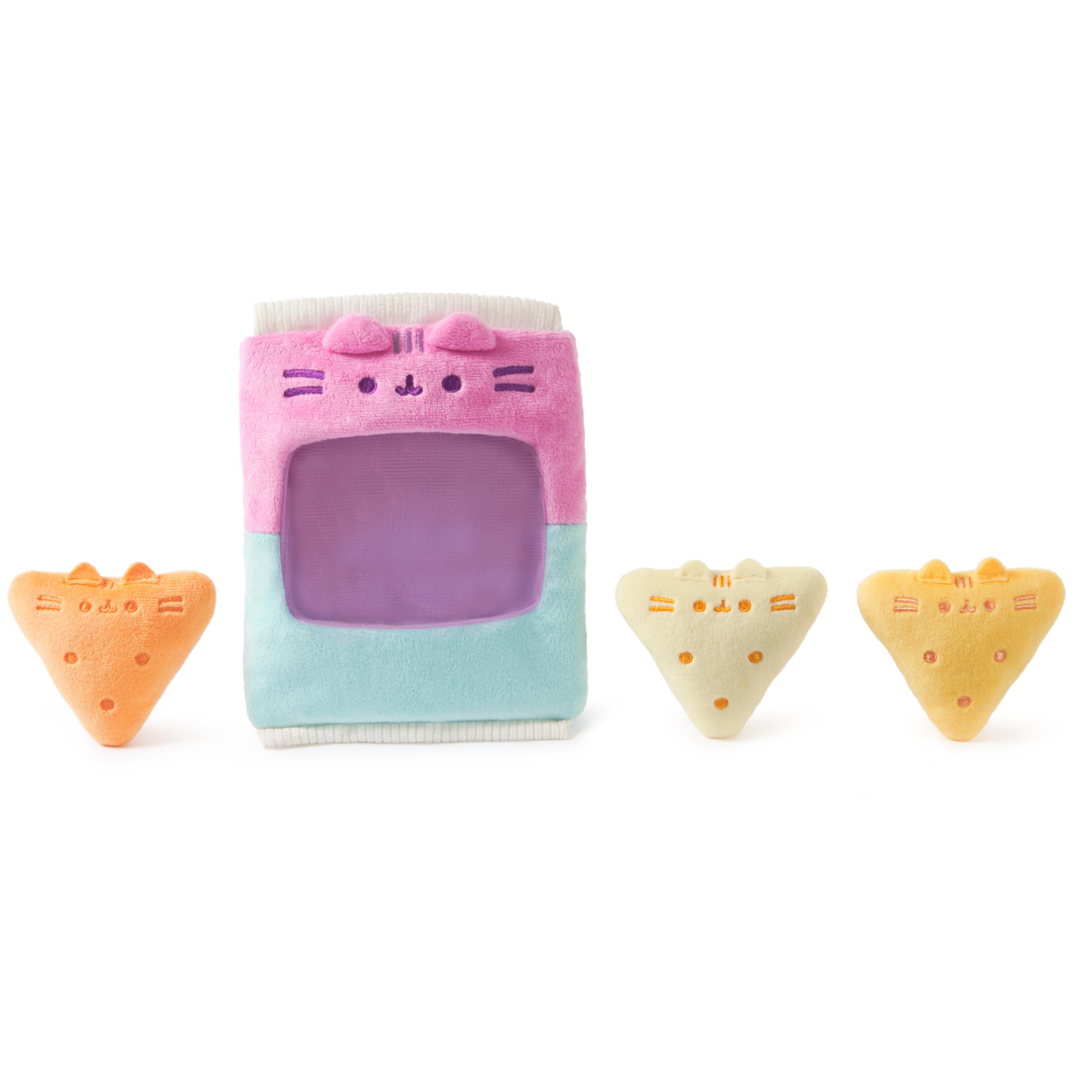 GUND Pusheen mini chips are removable for interactive display.