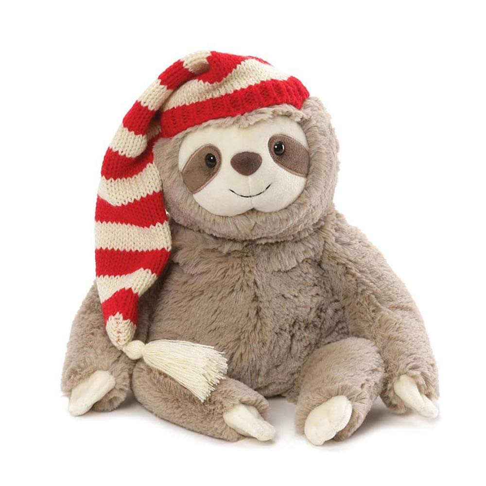 GUND Sammy Sloth with holiday hat close-up showing tassel detail for festive cheer