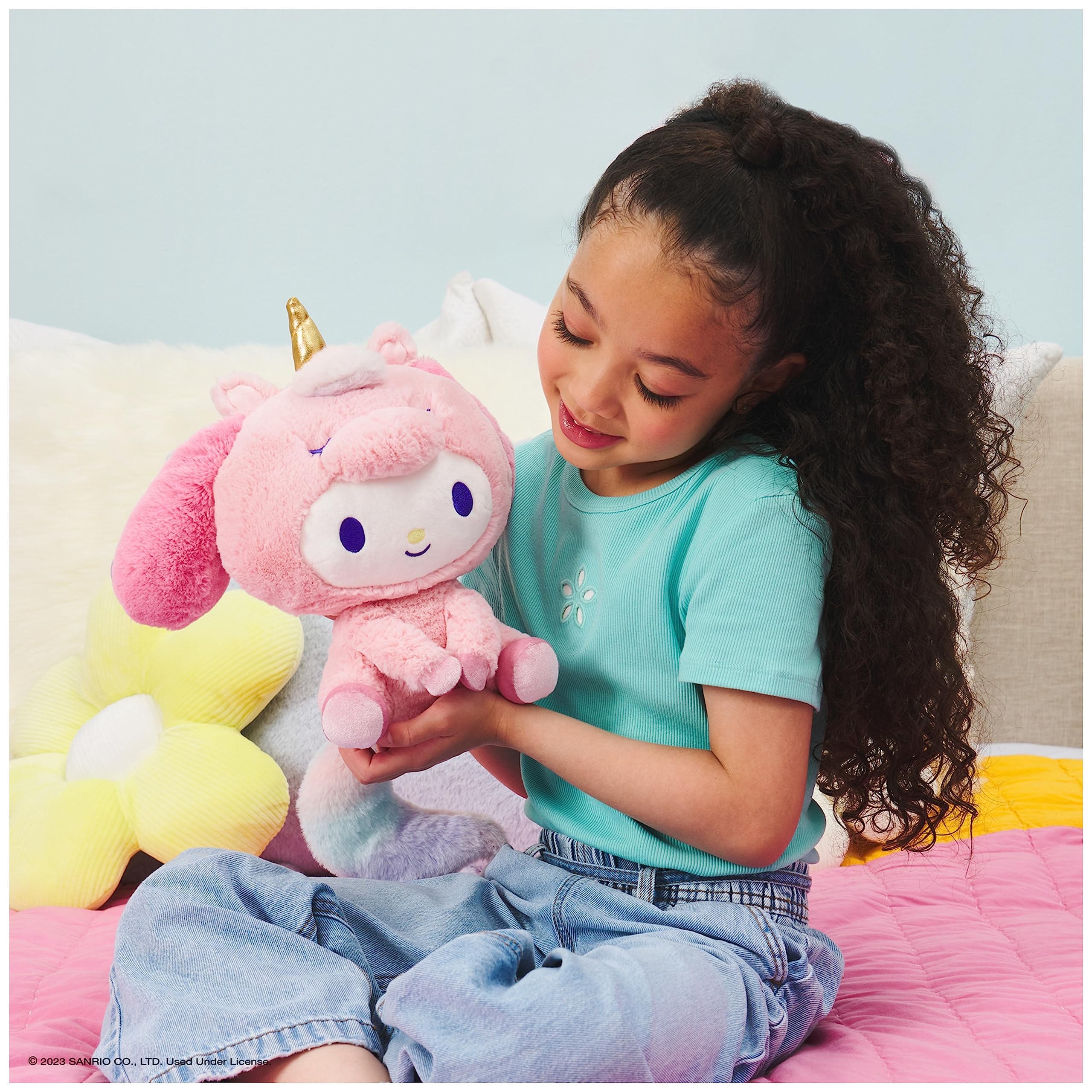 GUND Sanrio My Melody Unicorn plush with metallic horn, adds sparkle at bedtime.
