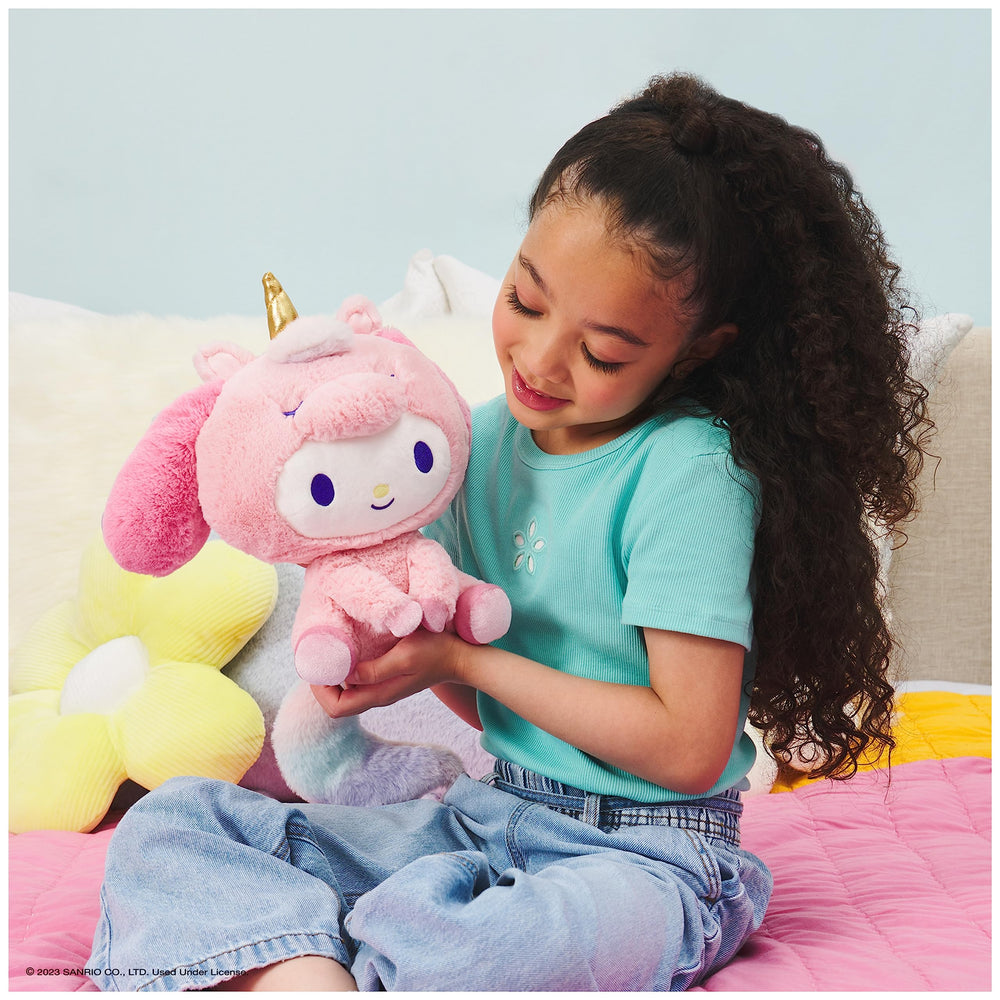 GUND Sanrio My Melody Unicorn plush with metallic horn, adds sparkle at bedtime.