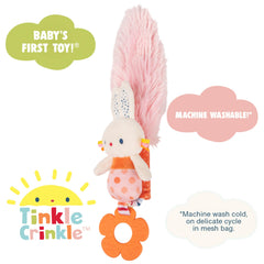 GUND silicone teether bunny provides safe teething relief during early exploration.