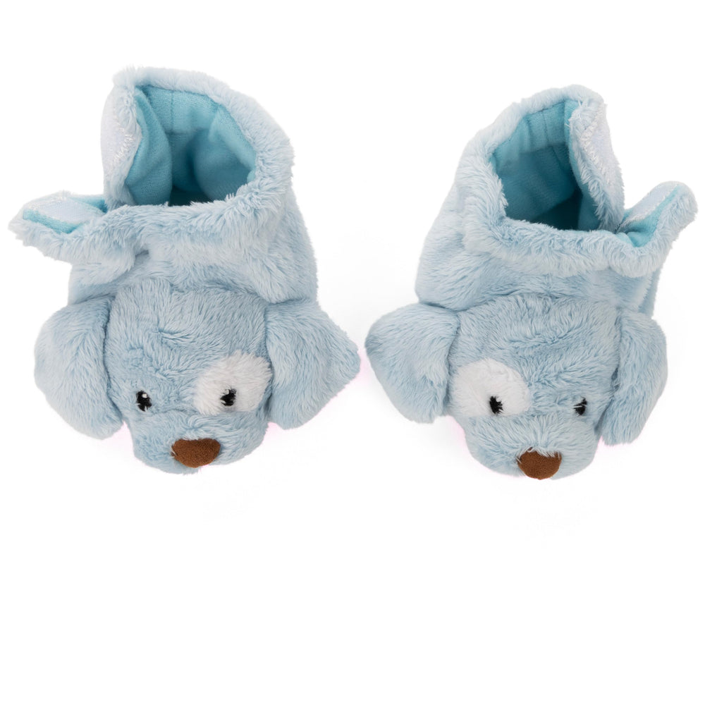 GUND Spunky Puppy rattle booties side view highlighting plush texture.