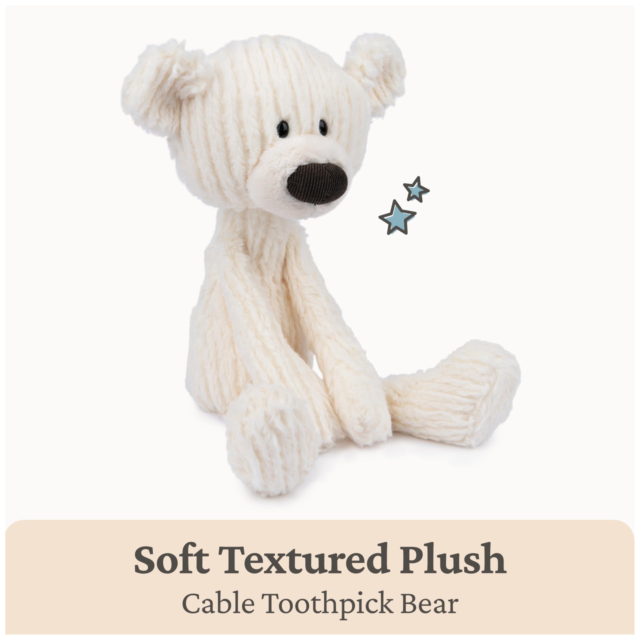 GUND Toothpick Cable teddy bear side view, slender frame and floppy limbs for poseable display.