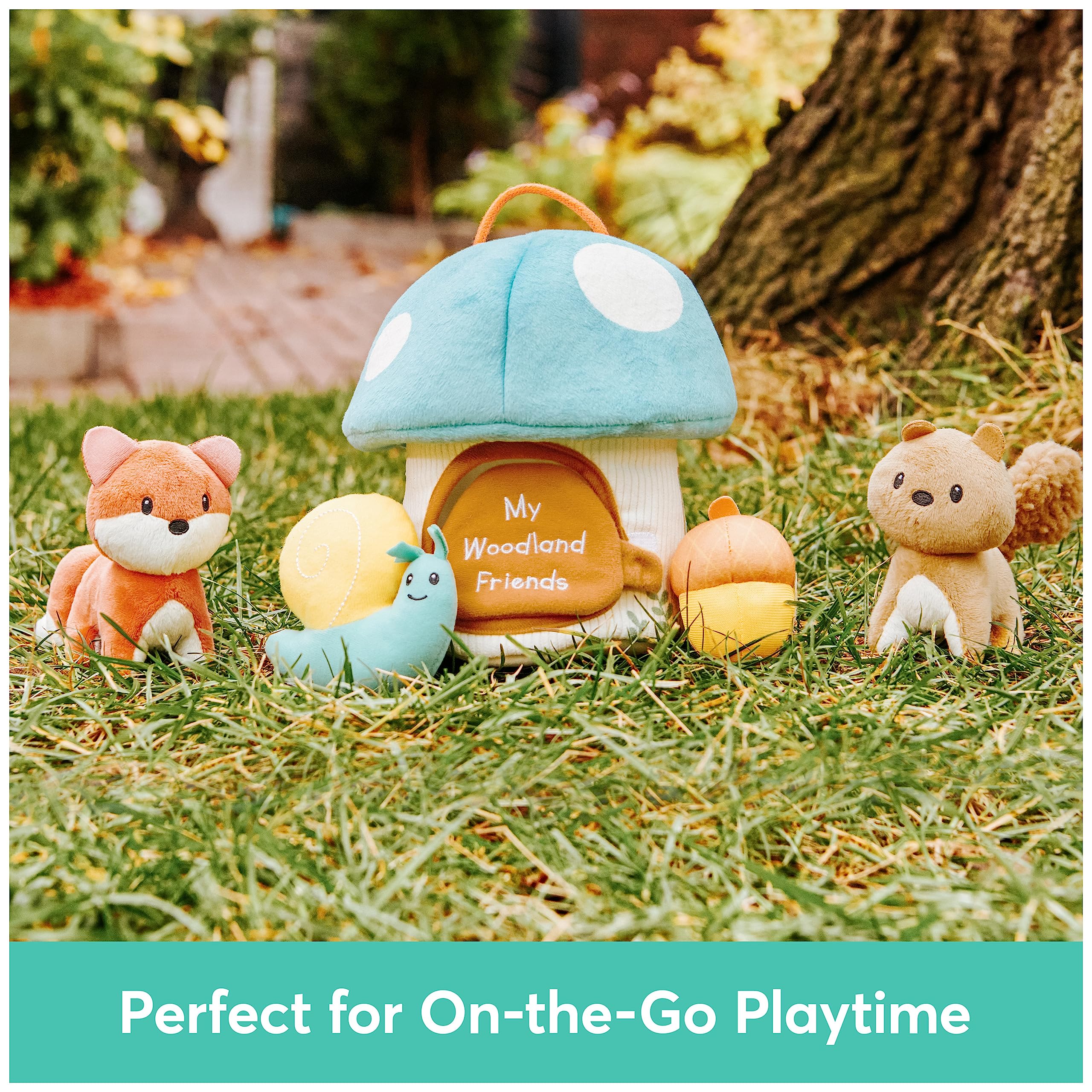 GUND fox plush squeaker adds friendly sound when squeezed for baby engagement.