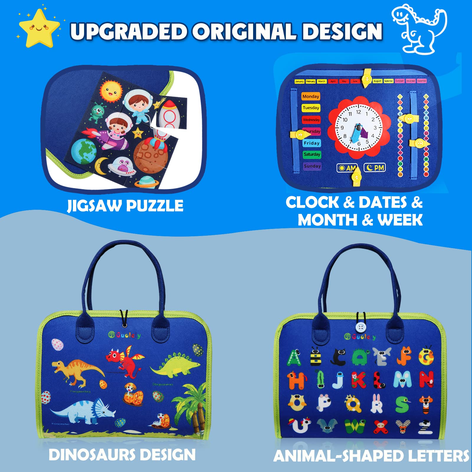 Guolely Busy Board buttons activity fosters finger dexterity for dressing skills.