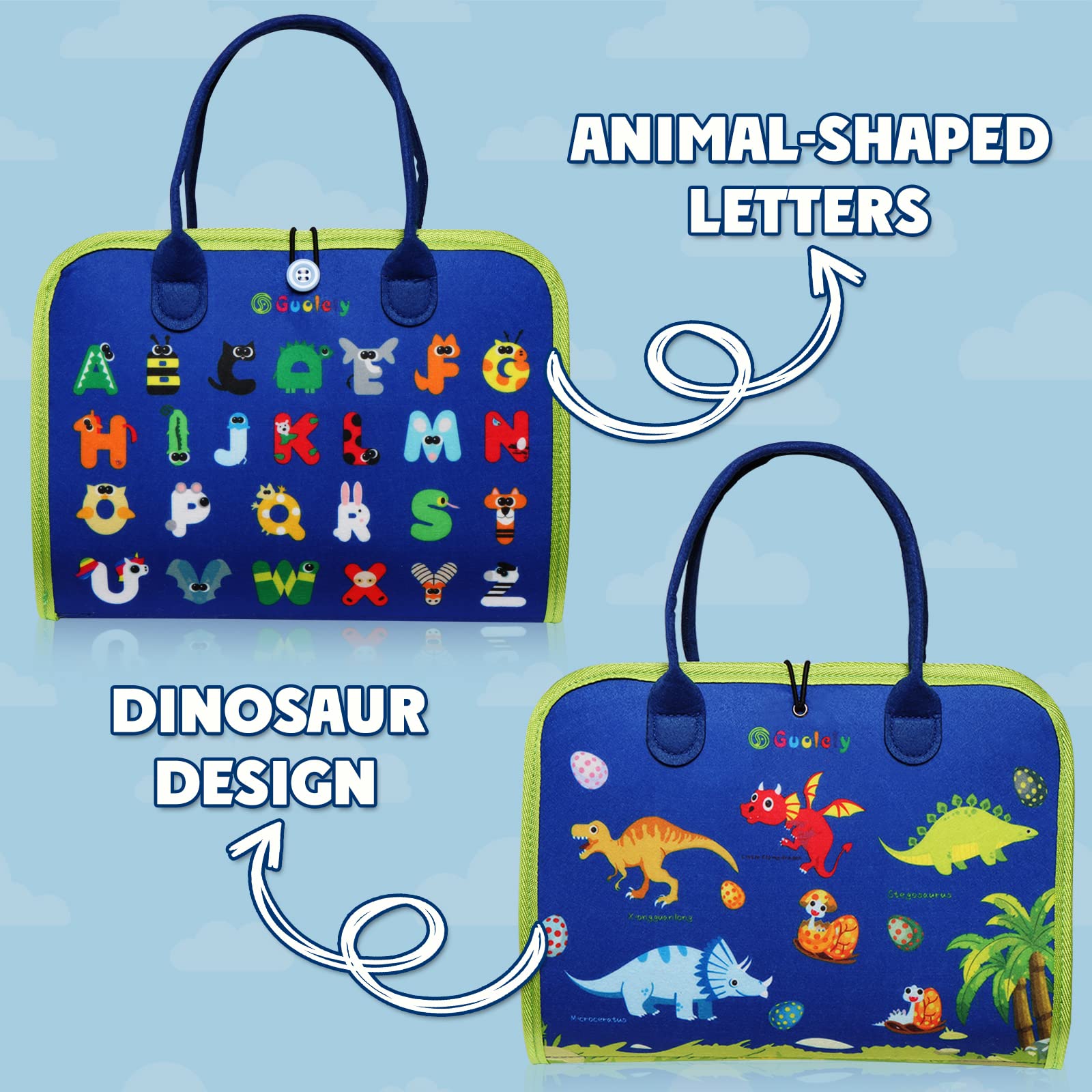 Guolely Busy Board dinosaur elements and letters engage imagination and early language practice.
