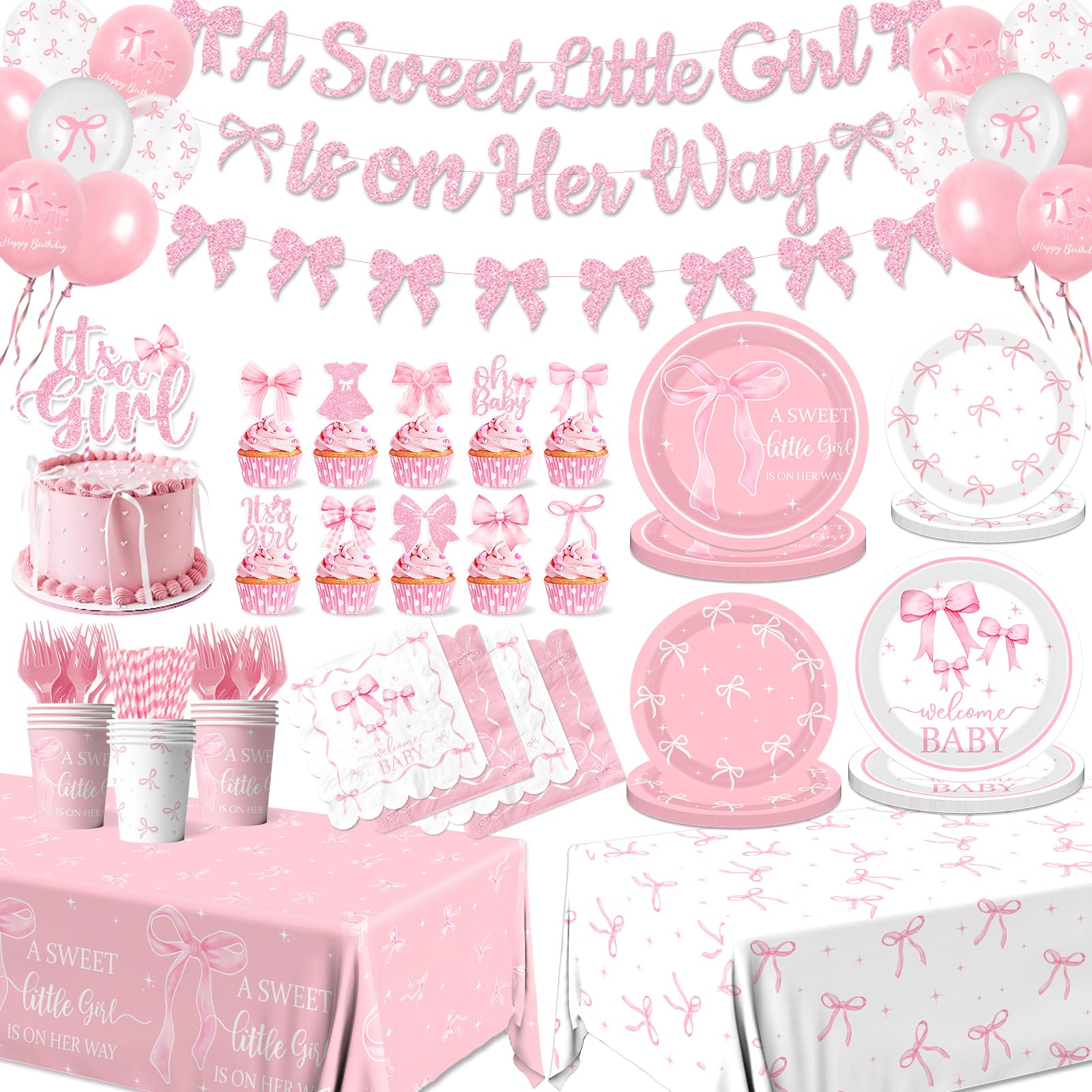 Gupesxu pink bow baby shower tableware set for elegant celebration