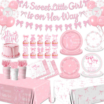 Gupesxu pink bow baby shower tableware set for elegant celebration