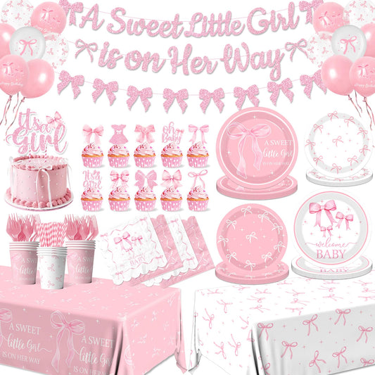 Gupesxu pink bow baby shower tableware set for elegant celebration