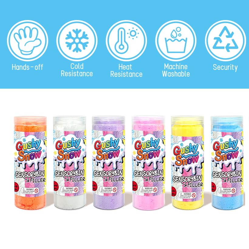 GushySnow unicorn-themed sensory bin scene with pink filler for magical storytelling.
