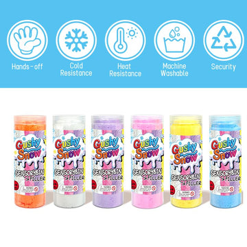 GushySnow unicorn-themed sensory bin scene with pink filler for magical storytelling.