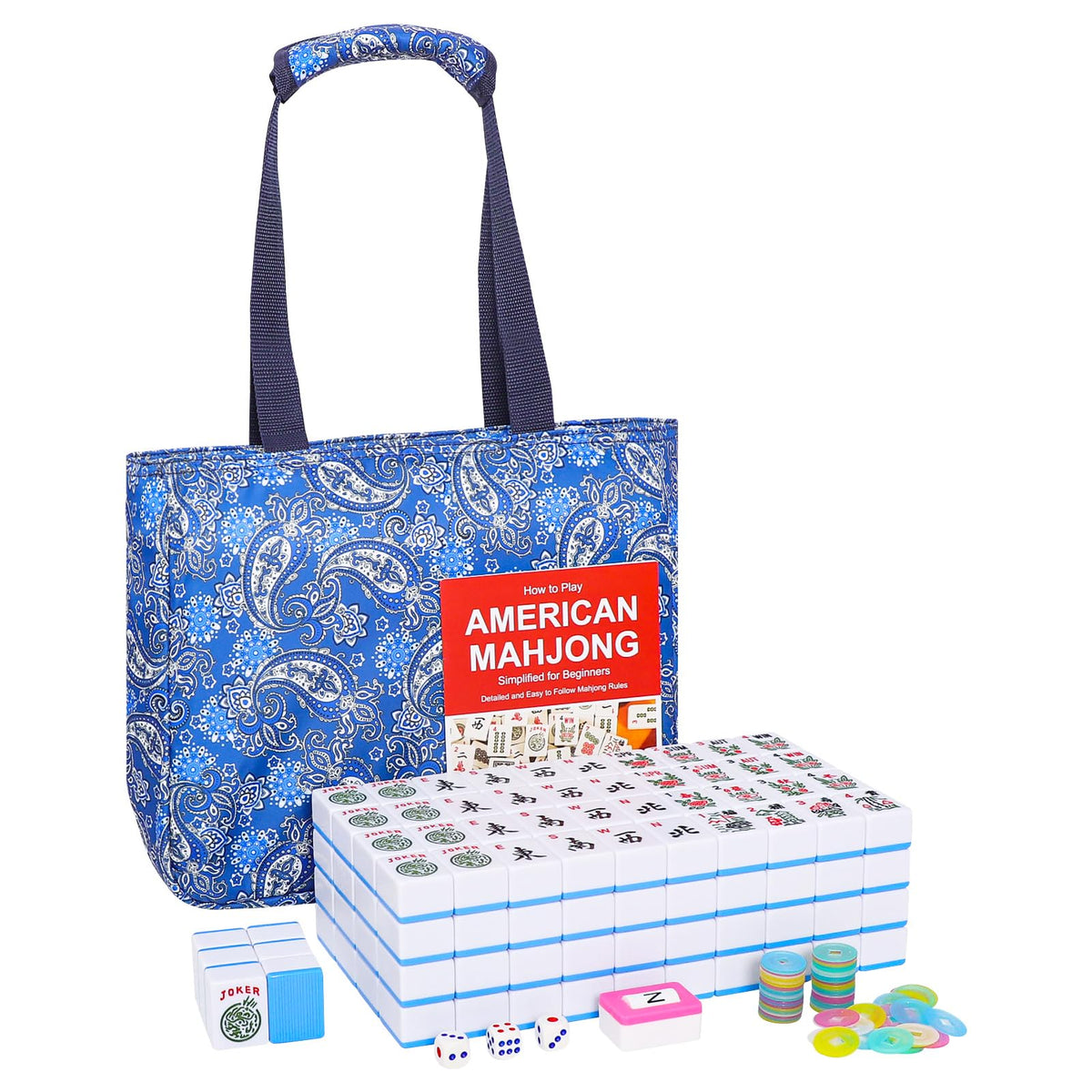 GUSTARIA American Mahjong tiles with blue back for easy recognition.