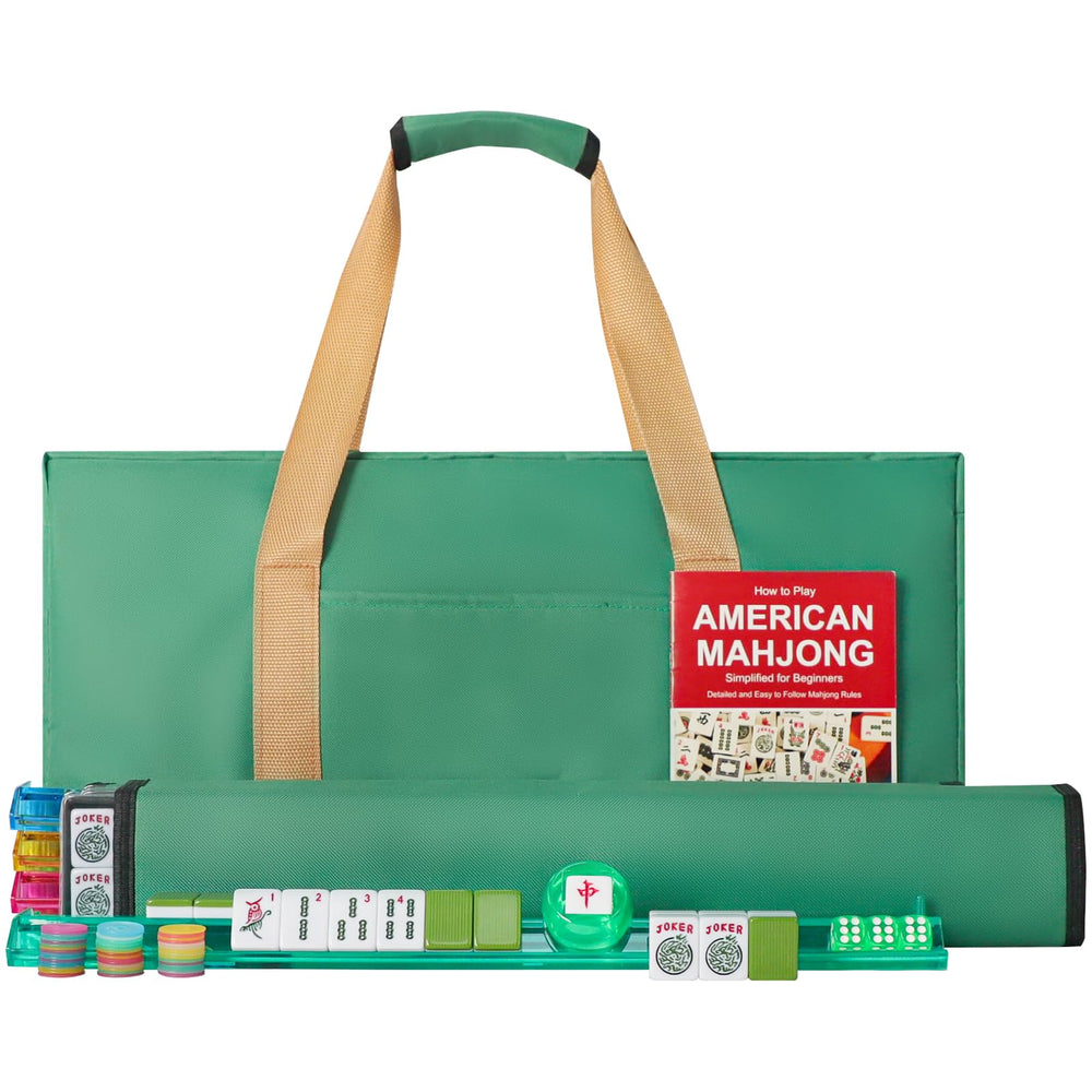 GUSTARIA American Mahjong tiles in vivid green with durable melamine finish for long-lasting play.