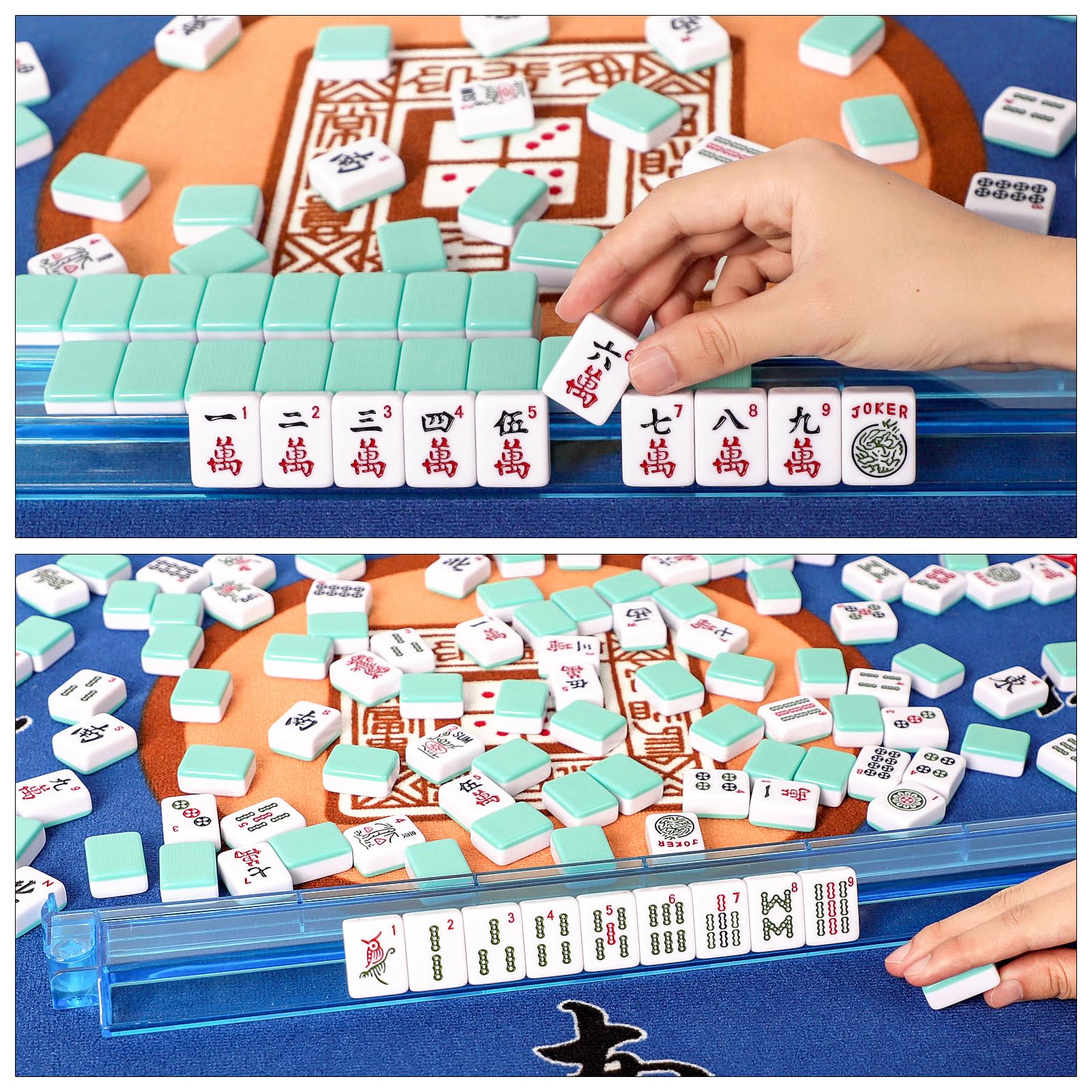 GUSTARIA mahjong tiles in light-green color on a table.