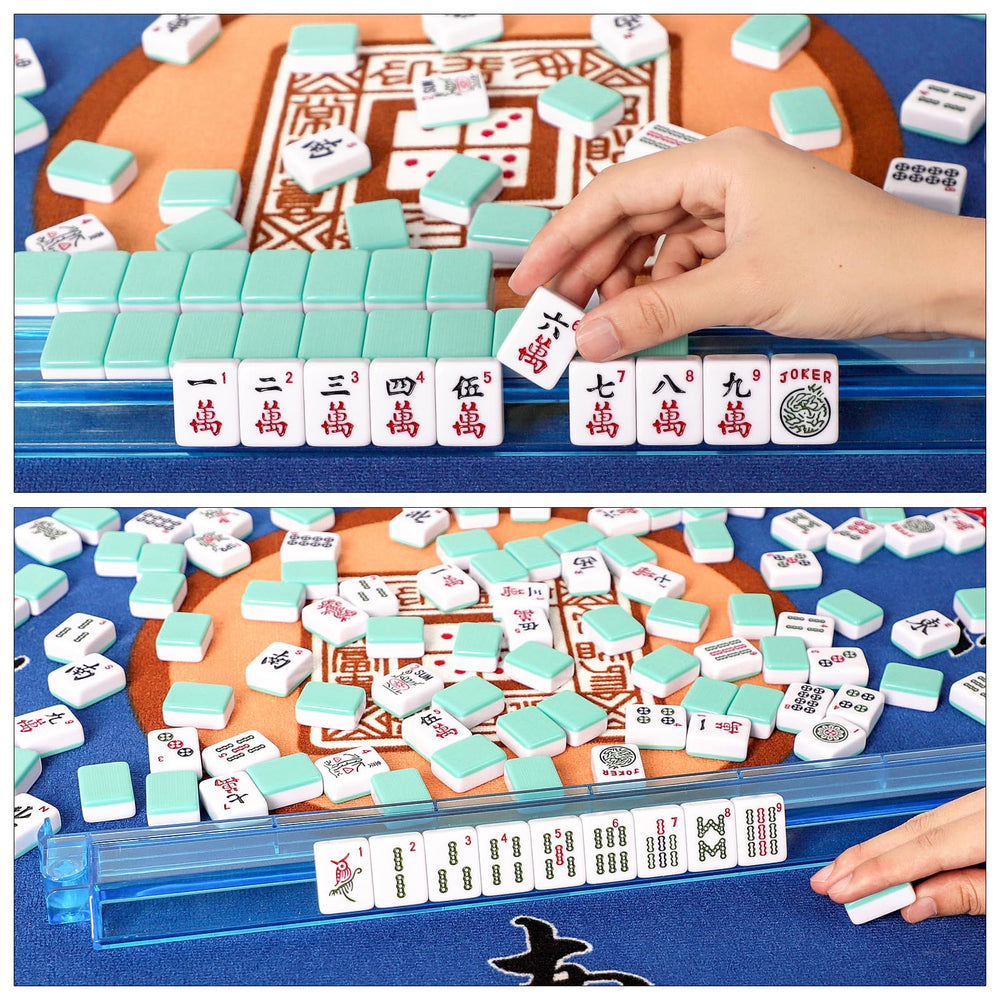 GUSTARIA mahjong tiles in light-green color on a table.