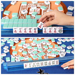 GUSTARIA mahjong tiles in light-green color on a table.