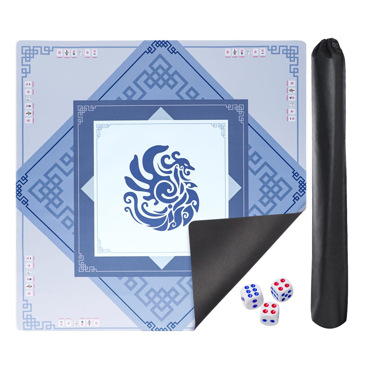 GUSTARIA mahjong mat blue 80cm with carry bag for easy transport
