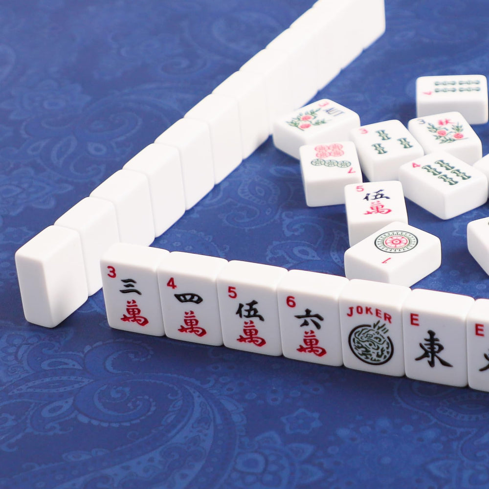GUSTARIA Mahjong Mat blue prints add stylish ambiance to game nights.